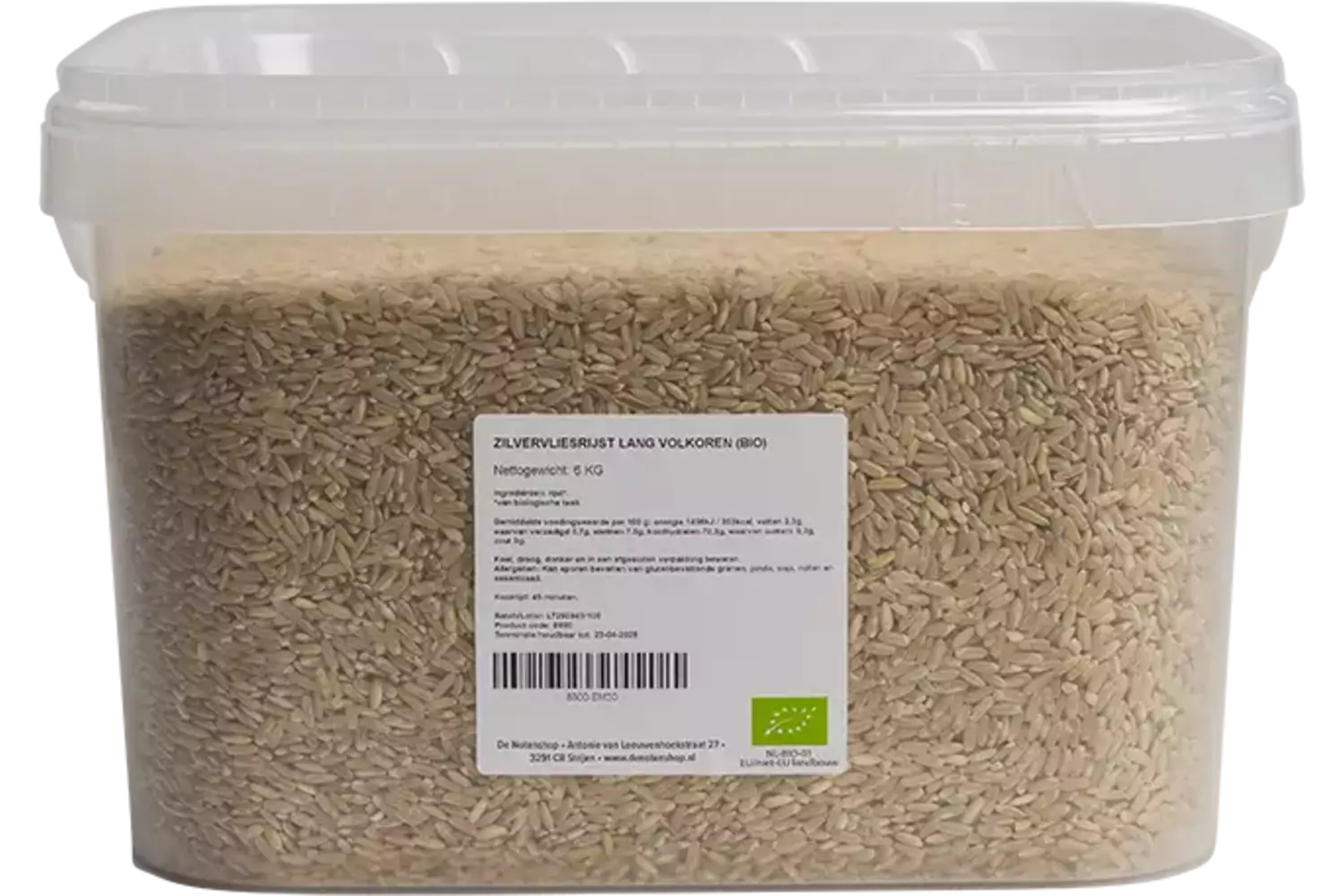 Zilvervliesrijst lang volkoren emmer 6kg kist 2 stuks